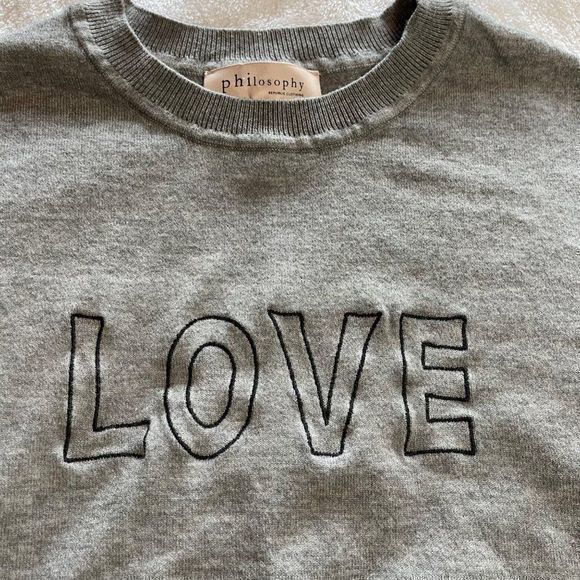 Philosophy Women's Gray and Black Embroidered LOVE Crewneck Sweater Size M - Picture 5 of 10